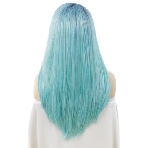 Premium Wig - Rooted Baby Blue Long Side Sweep Straight Lace Front Wig - Image 2