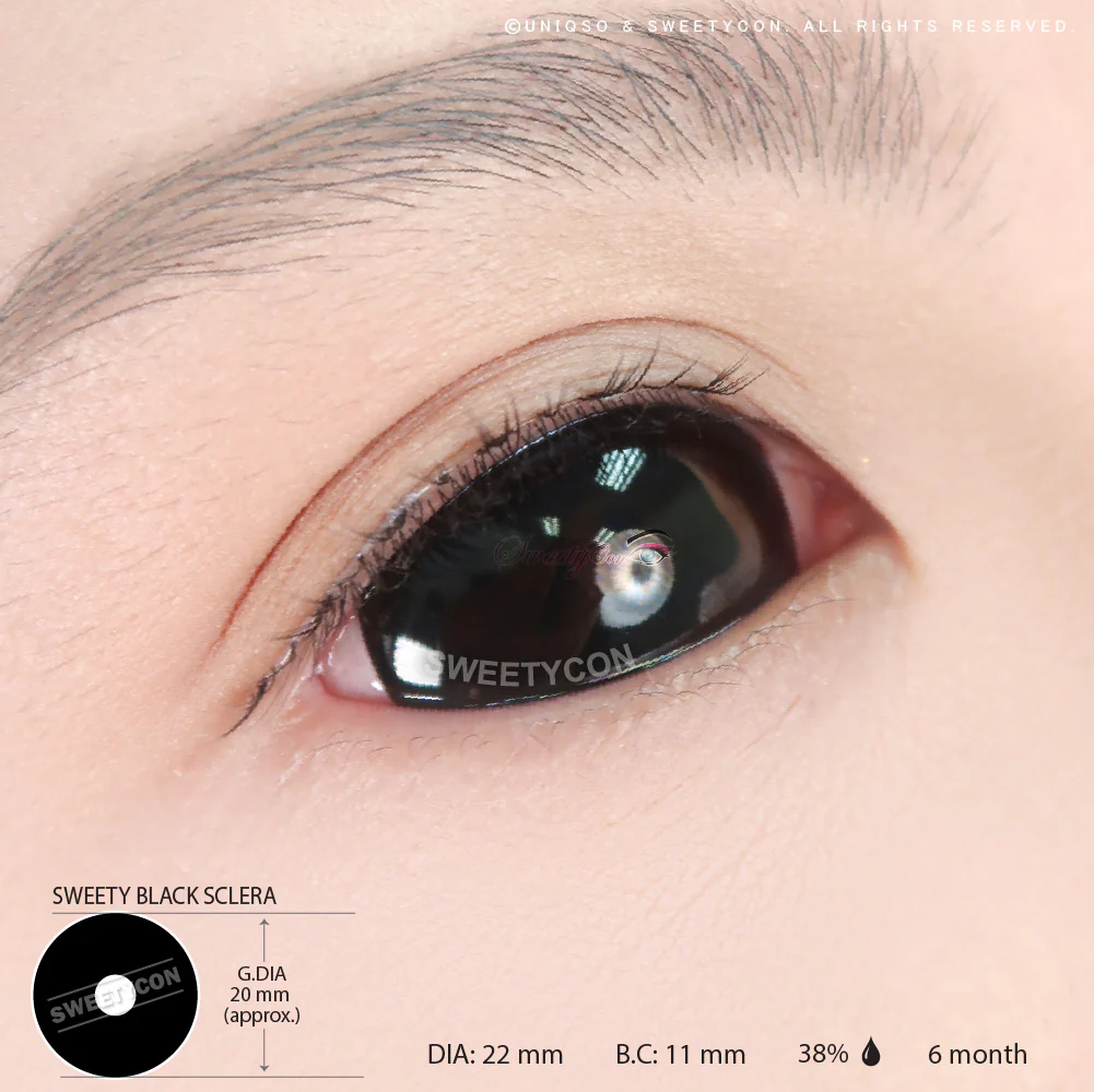 Sweety Black Sclera Contacts Sabretooth/Blackout/Black with Prescription (1 lens/pack) - Image 3