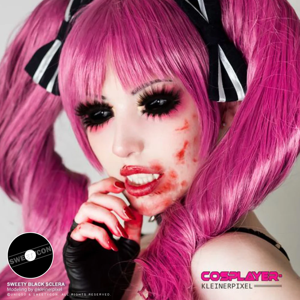 Sweety Black Sclera Contacts Sabretooth/Blackout/Black with Prescription (1 lens/pack) - Image 5